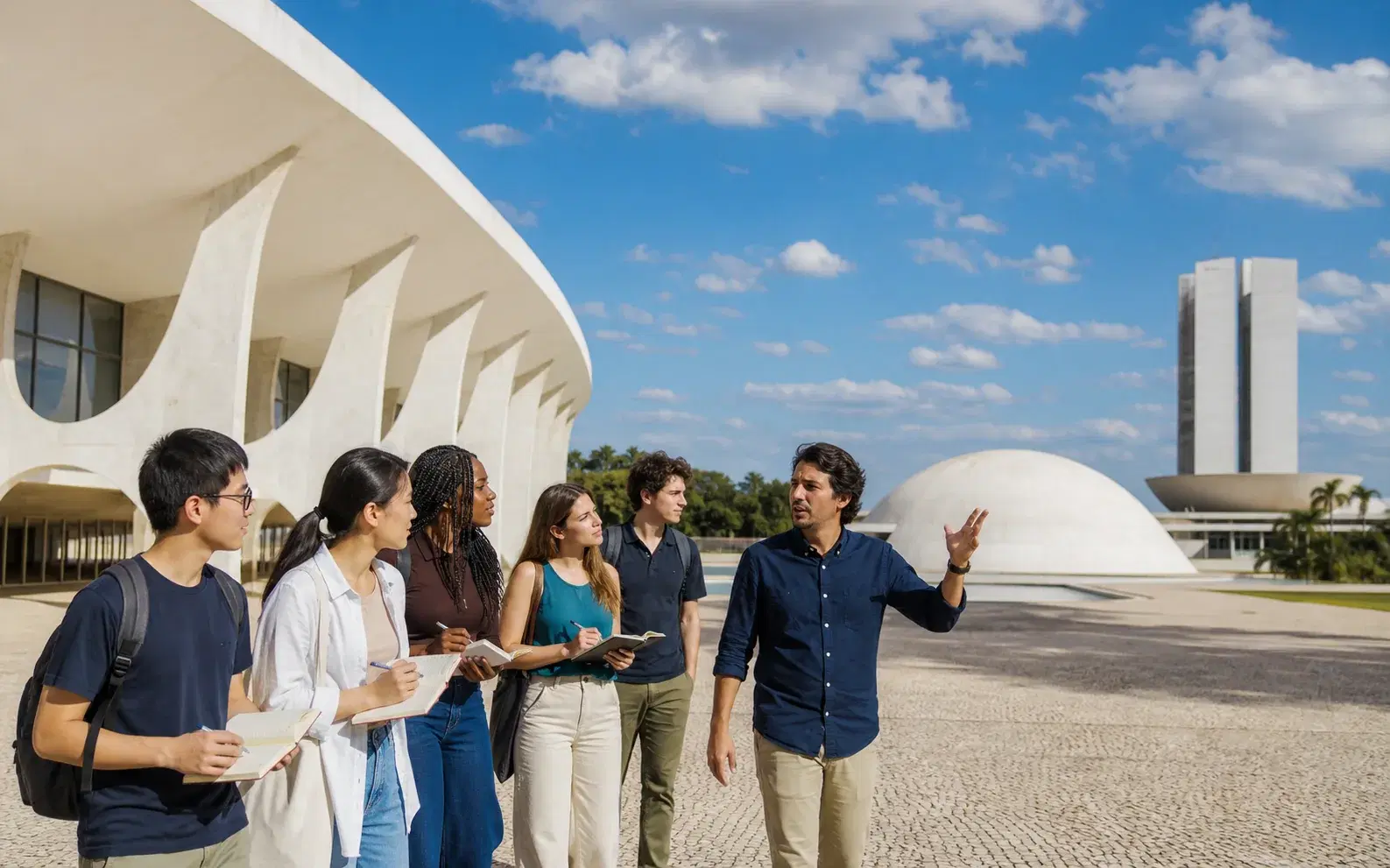 Estudiantes conociendo la arquitectura cívica modernista de Brasilia